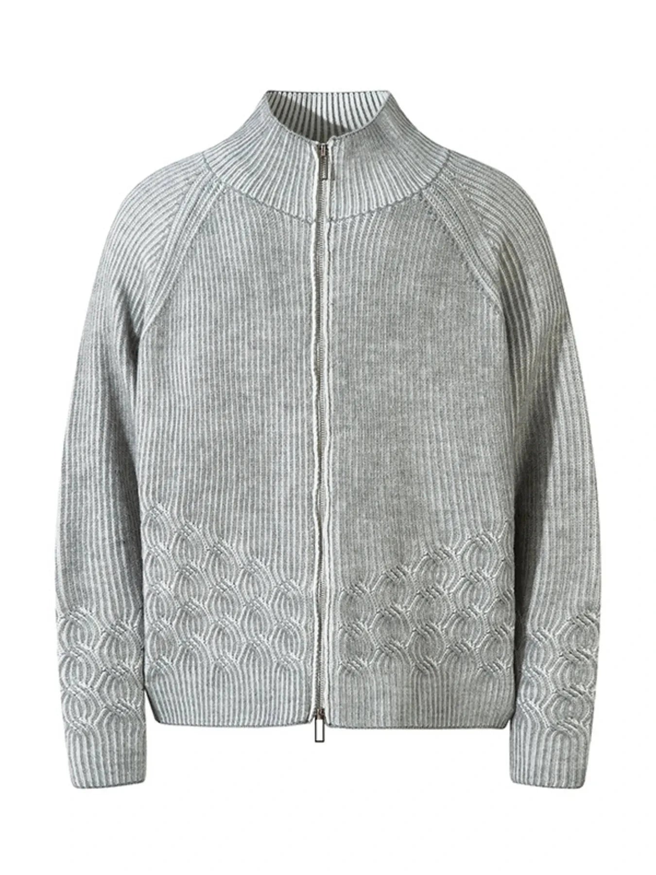 Men's Zip-Up Ribbed Cardigan Gray / M