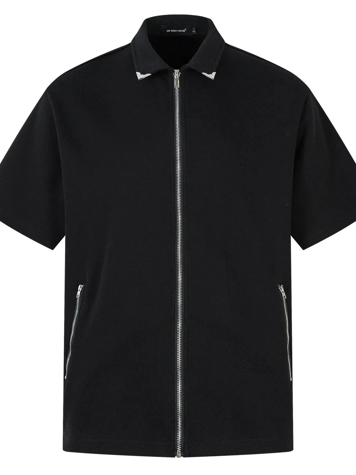 Men's Zip-Up Short Sleeve Shirt Black / M