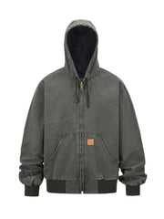 Men's Zip Up Washed Hooded Jacket Army Green / M