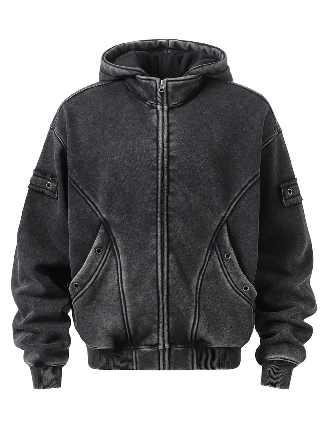 Men's Zip Up Washed Hoodie Black / S