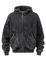 Men's Zip Up Washed Hoodie Black / S