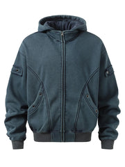 Men's Zip Up Washed Hoodie Blue / S