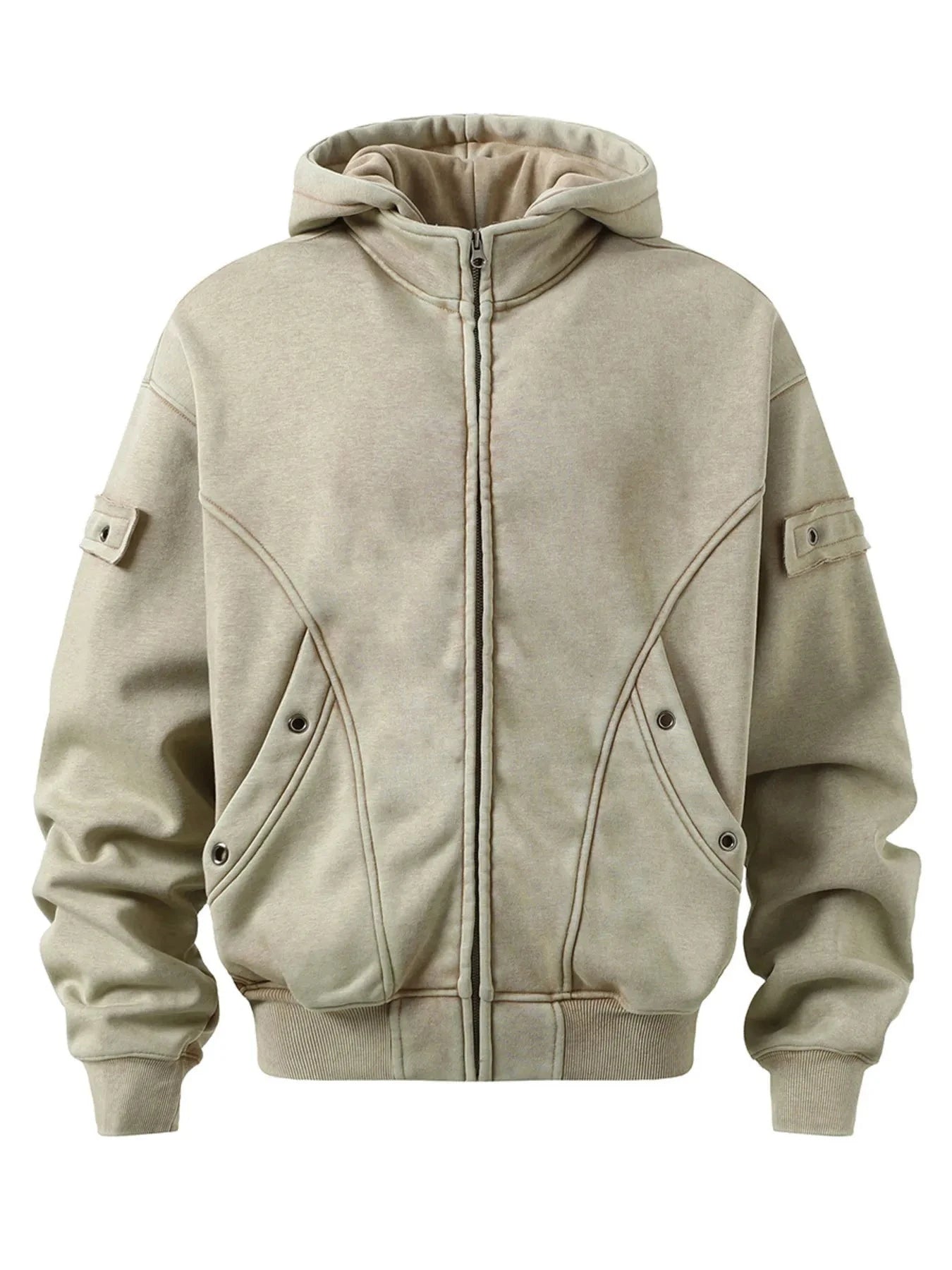 Men's Zip Up Washed Hoodie Khaki / S