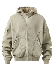 Men's Zip Up Washed Hoodie Khaki / S