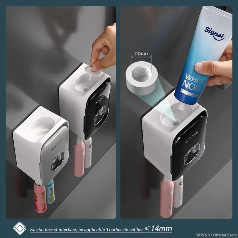 MENGNI Automatic Toothpaste Dispenser with Toothbrush Holder - Wall Mounted Bathroom Accessories Set