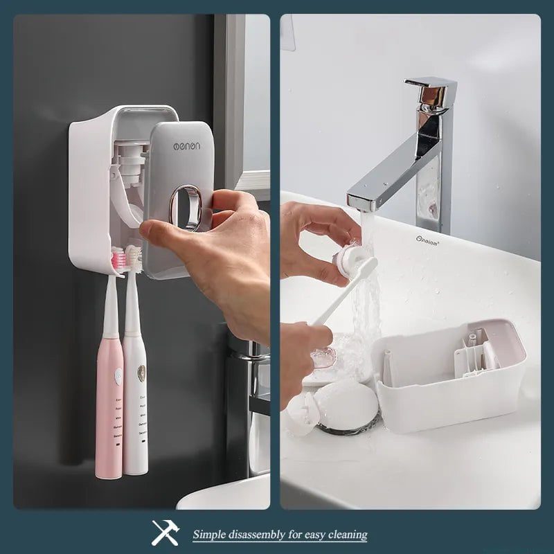 MENGNI Automatic Toothpaste Dispenser with Toothbrush Holder - Wall Mounted Bathroom Accessories Set