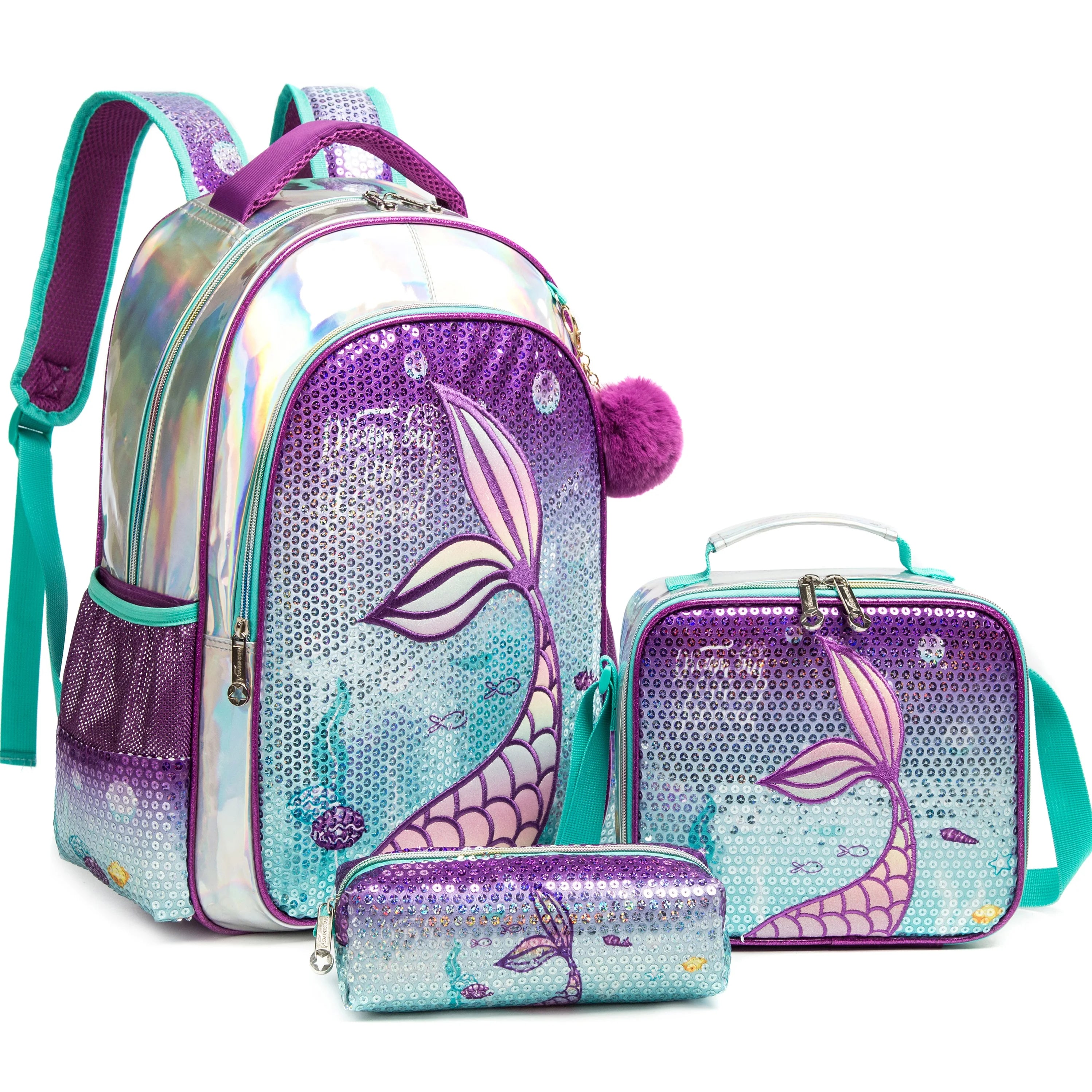 Mermaid-themed Girls' Backpack Set with Matching Lunch Box SKY BLUE