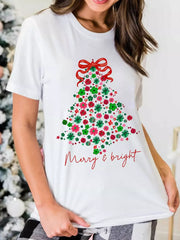 Merry & Bright Floral Christmas Tree Graphic T Shirt White / S