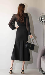 Mesh Collar Neck Long Sleeve Mermaid Dress