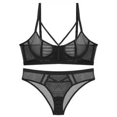 Mesh Embroidered Bra Panty Set 70A / Black / Stretchy-MAX SIZE