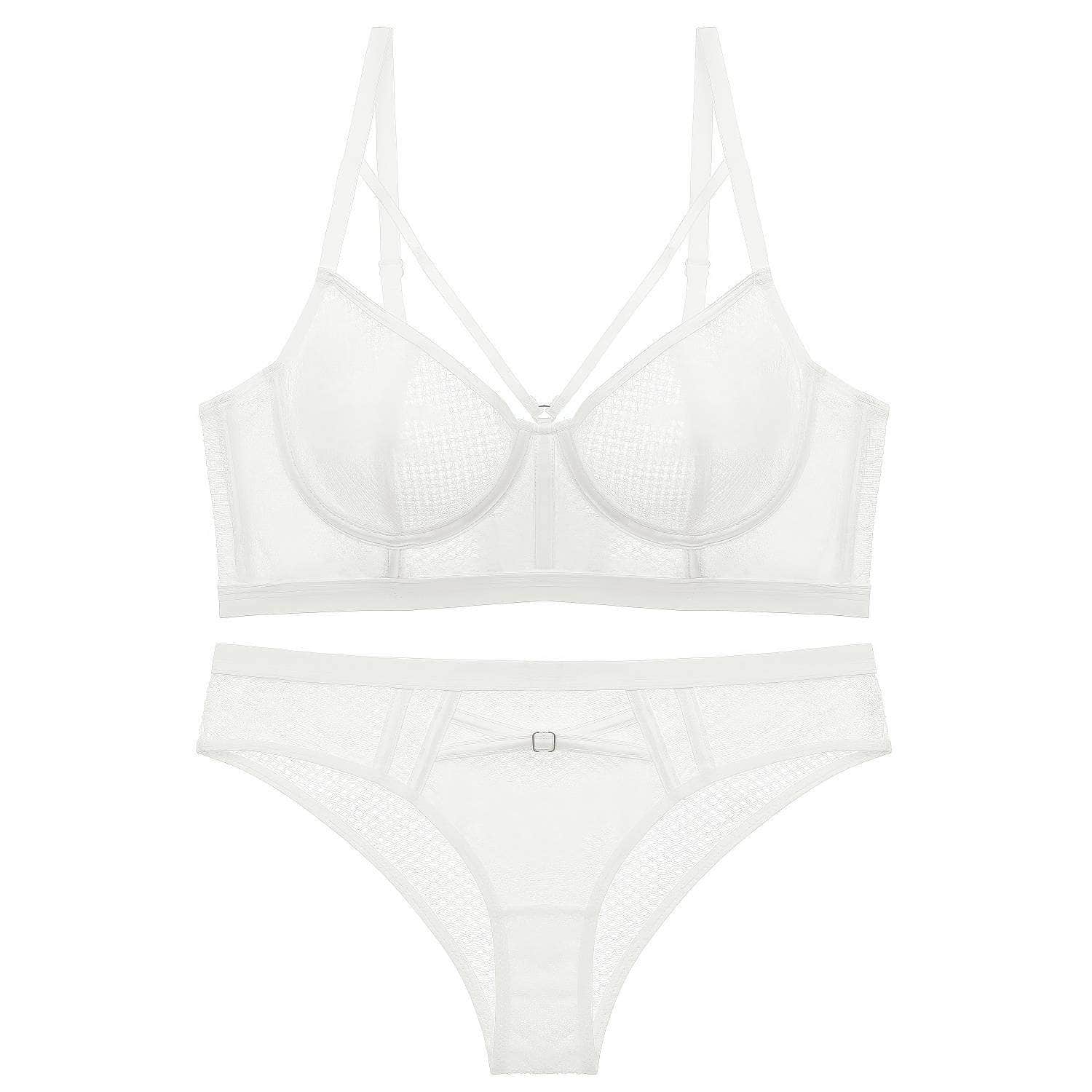 Mesh Embroidered Bra Panty Set 70A / White / Stretchy-MAX SIZE