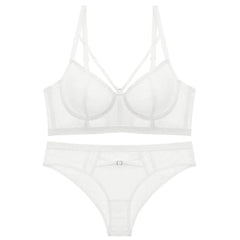 Mesh Embroidered Bra Panty Set 70A / White / Stretchy-MAX SIZE