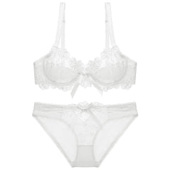 Mesh Floral Embroidered Bow Detailed Bra Panty Set