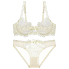 Mesh Floral Embroidered Bow Detailed Bra Panty Set