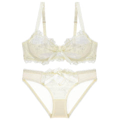 Mesh Floral Embroidered Bow Detailed Bra Panty Set 70A / Ivory