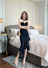 Mesh Halter Ruffled Asymmetrical Hem Dress