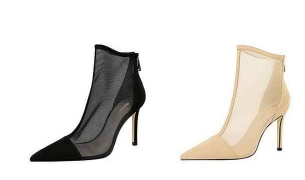 Mesh Pointy Toe Ankle Boots Stiletto Heels