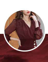 Mesh Puff Sleeves V-Neck Sheath Dress