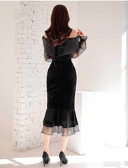 Mesh Ruffled Off-Shoulder Mermaid Dress