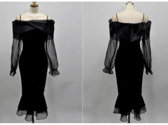 Mesh Ruffled Off-Shoulder Mermaid Dress