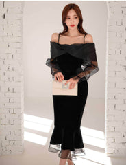 Mesh Ruffled Off-Shoulder Mermaid Dress