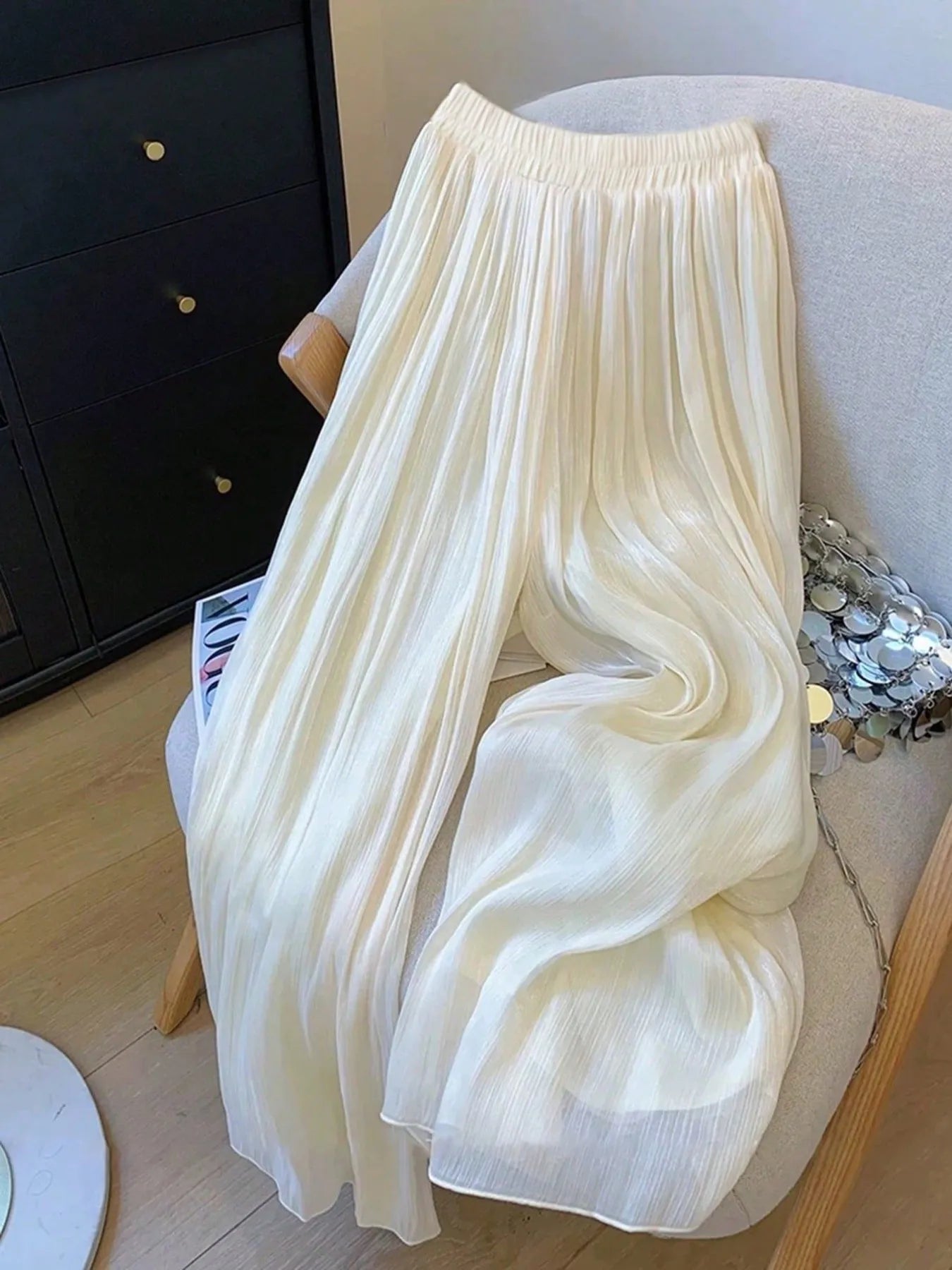 Mesh Wide Leg Pants Ivory / S