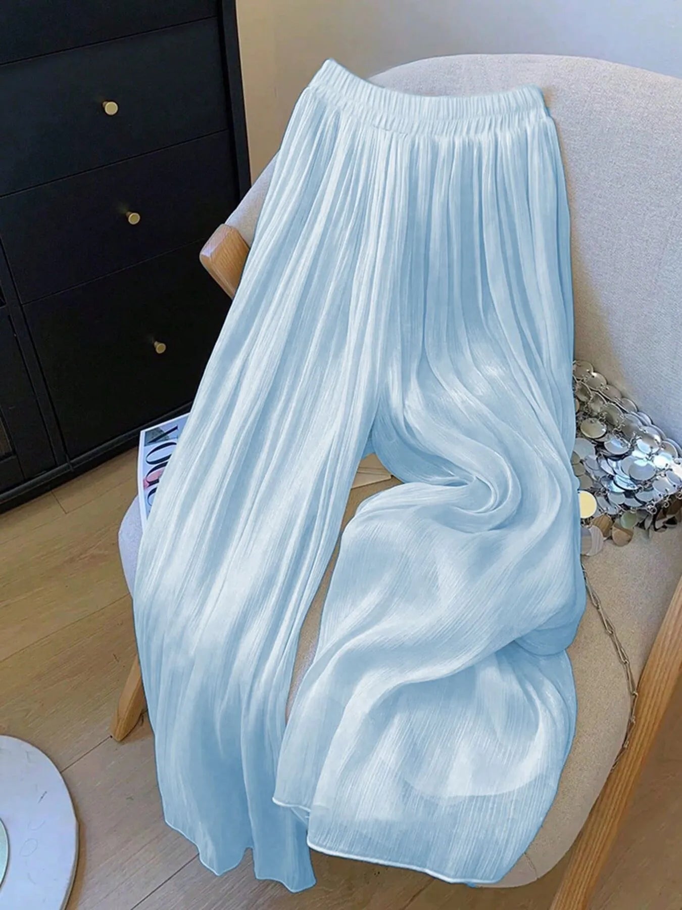 Mesh Wide Leg Pants Sky Blue / S