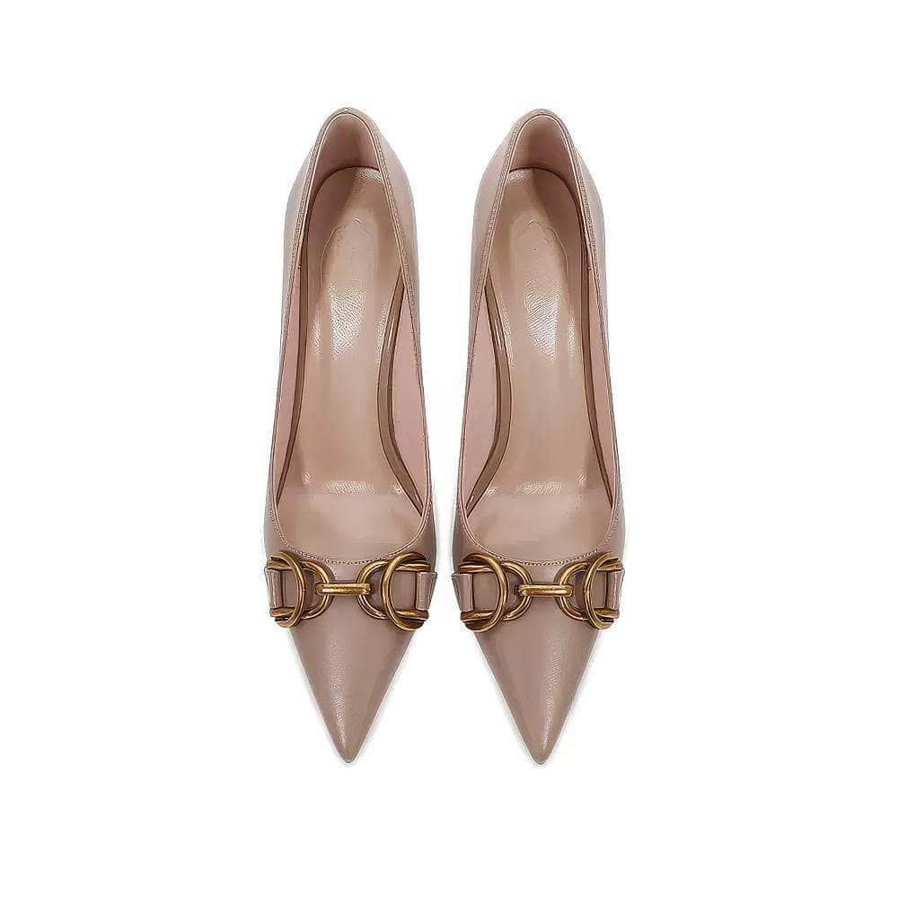 Metal Buckle Deco Pointy Toe Court Heels