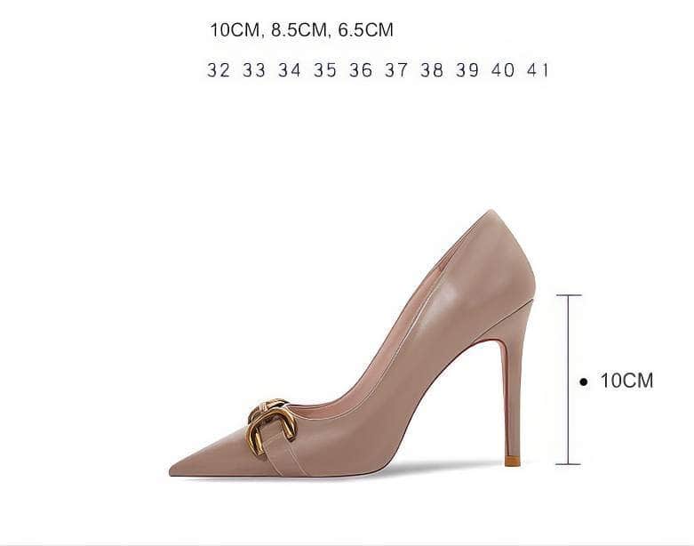 Metal Buckle Deco Pointy Toe Court Heels