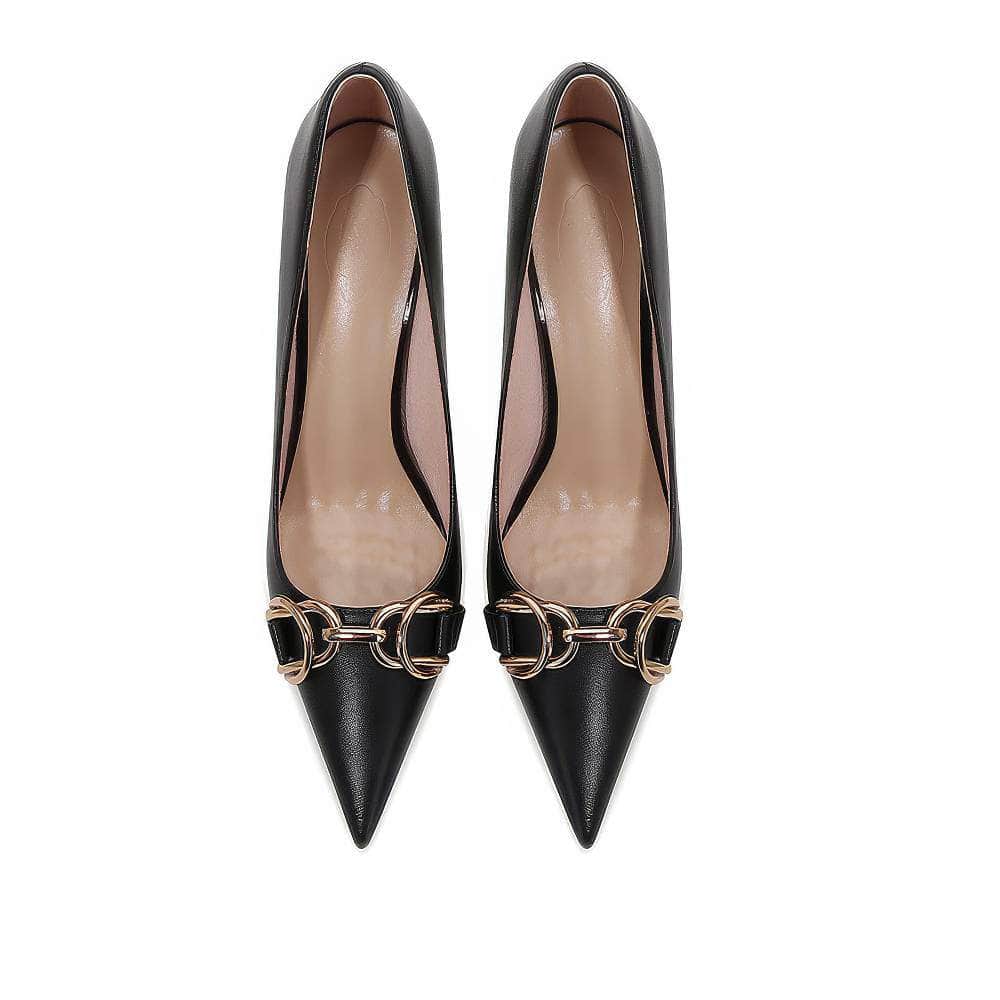 Metal Buckle Deco Pointy Toe Court Heels