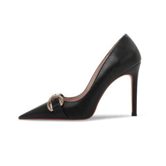 Metal Buckle Deco Pointy Toe Court Heels