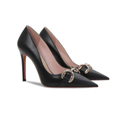 Metal Buckle Deco Pointy Toe Court Heels EU 31 / Black / 6.5CM