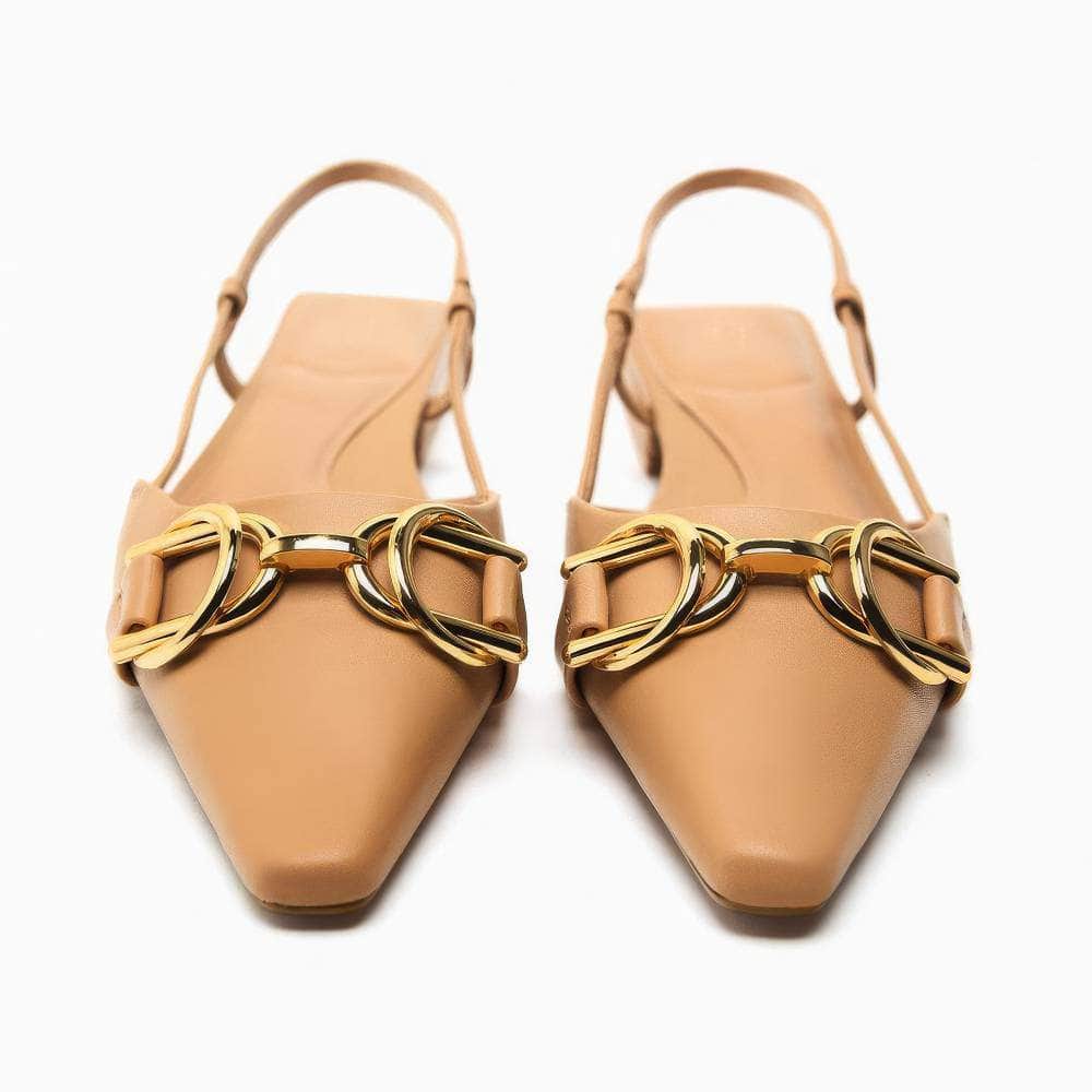 Metal Buckle Deco Slingback Kitten Heels Flat Mules