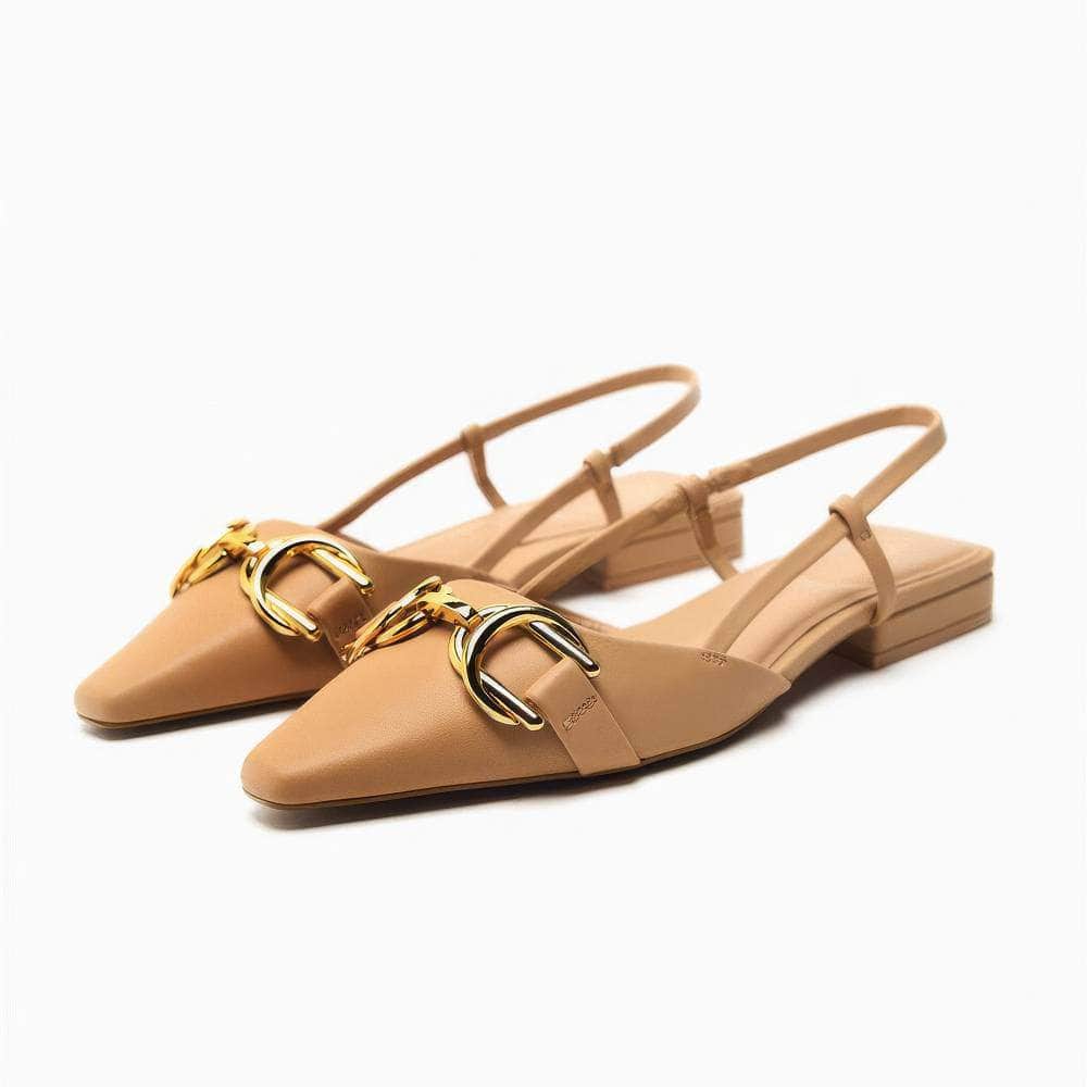 Metal Buckle Deco Slingback Kitten Heels Flat Mules