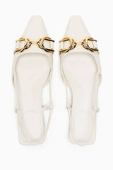 Metal Buckle Deco Slingback Kitten Heels Flat Mules