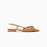 Metal Buckle Deco Slingback Kitten Heels Flat Mules EU 34 / BurlyWood