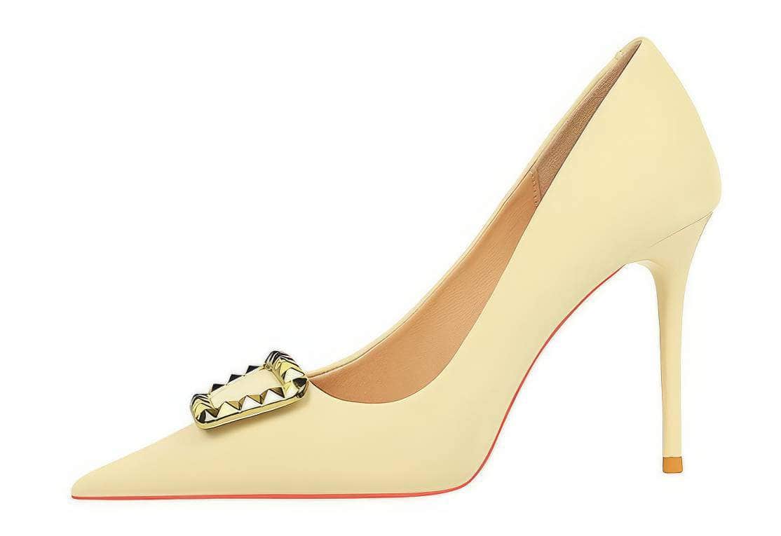 Metal Buckle Detail Suede Court Heels