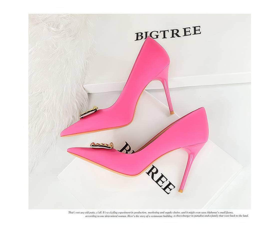 Metal Buckle Detail Suede Court Heels