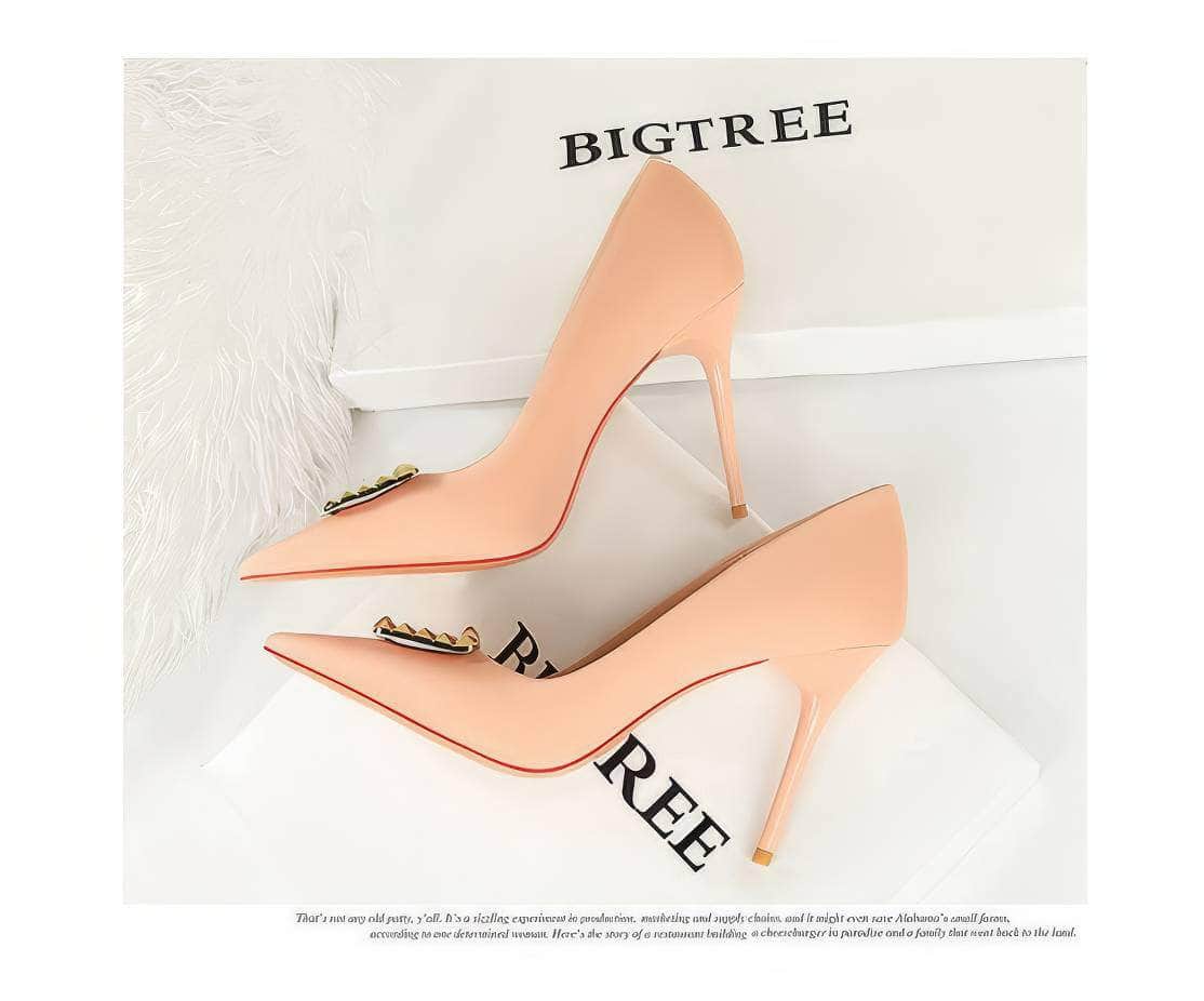 Metal Buckle Detail Suede Court Heels