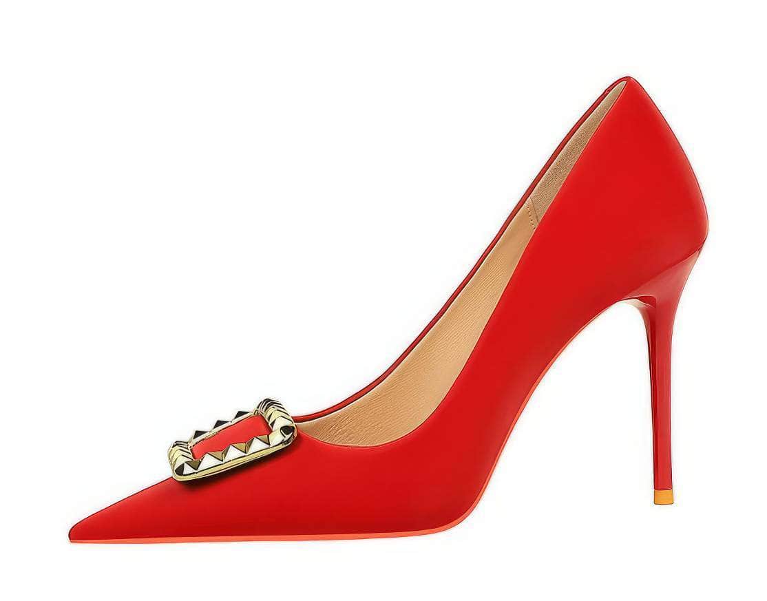 Metal Buckle Detail Suede Court Heels