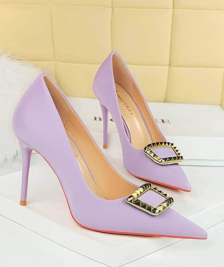 Metal Buckle Detail Suede Court Heels