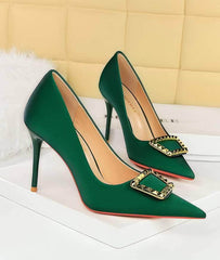 Metal Buckle Detail Suede Court Heels