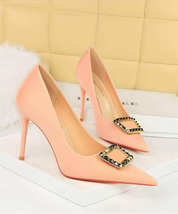 Metal Buckle Detail Suede Court Heels