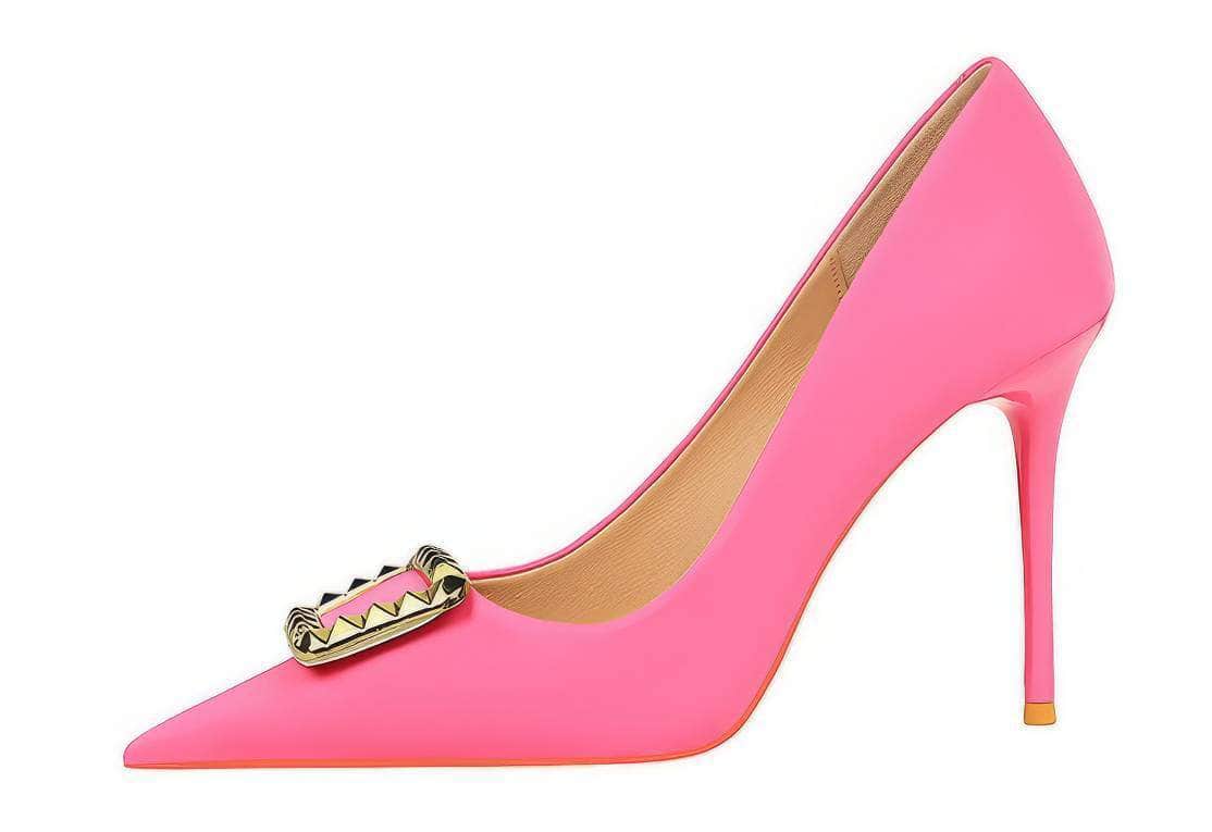 Metal Buckle Detail Suede Court Heels