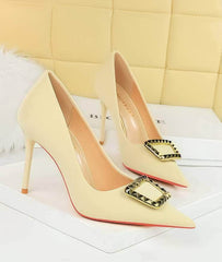 Metal Buckle Detail Suede Court Heels