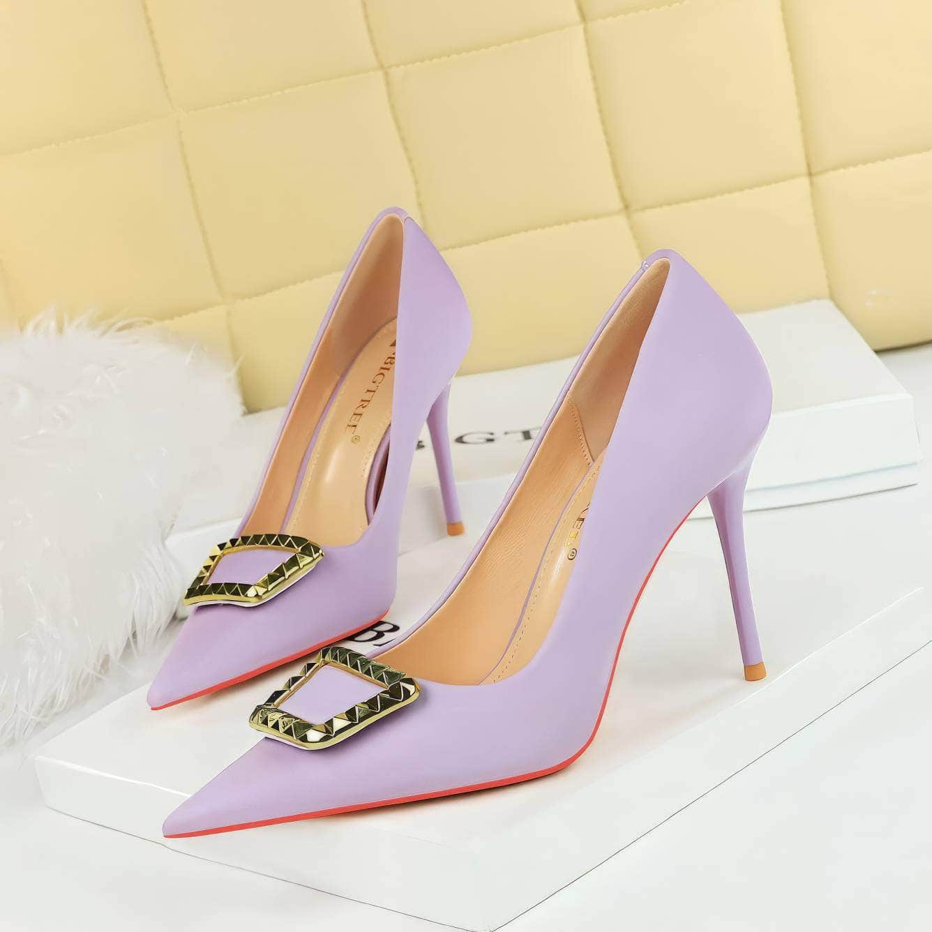 Metal Buckle Detail Suede Court Heels