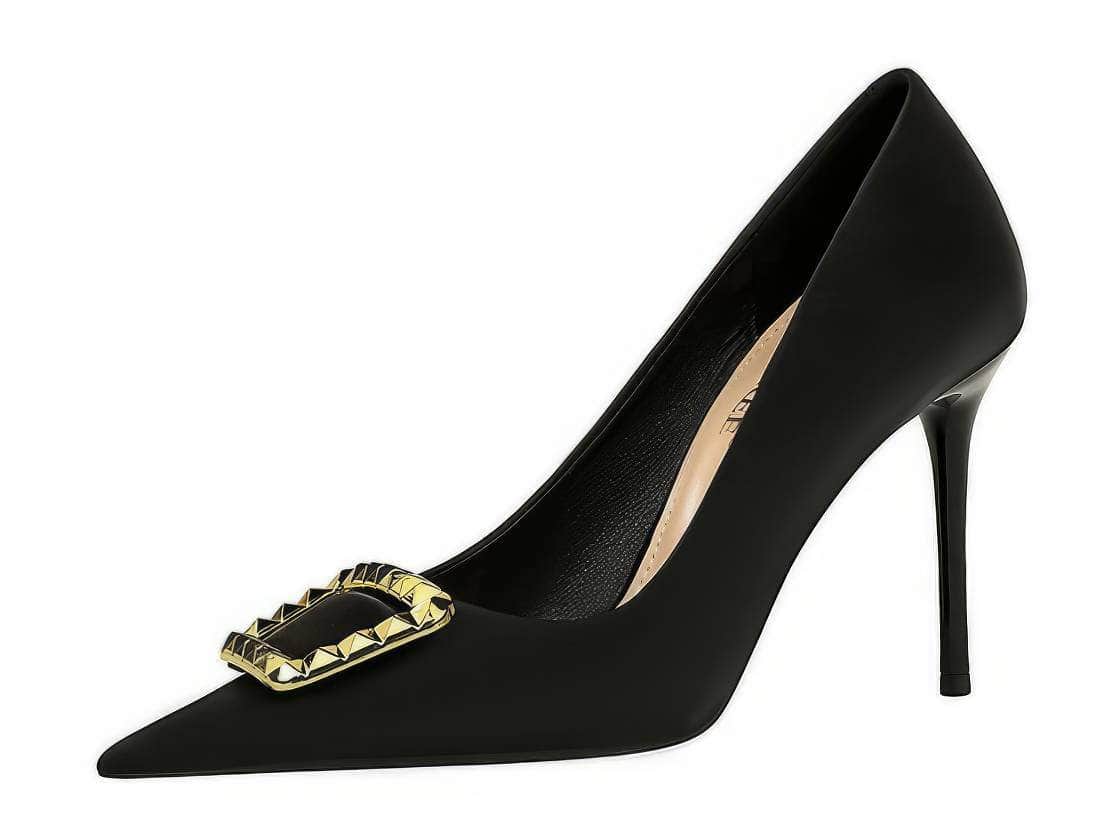 Metal Buckle Detail Suede Court Heels EU 33 / Black / 10CM