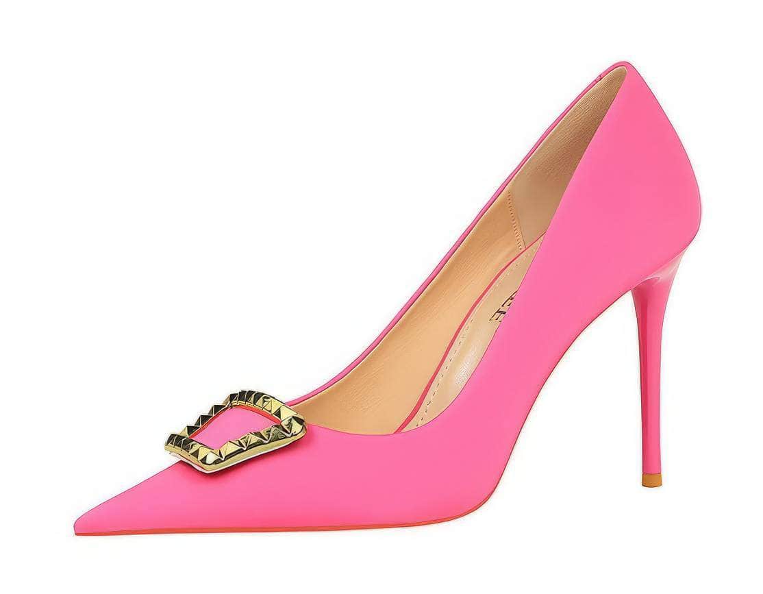 Metal Buckle Detail Suede Court Heels EU 33 / HotPink / 10CM
