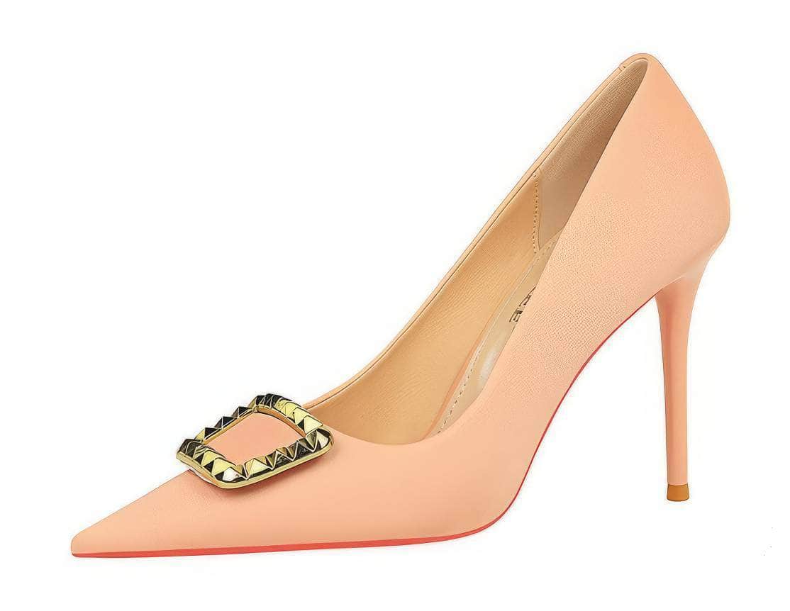 Metal Buckle Detail Suede Court Heels EU 33 / LightPink / 10CM