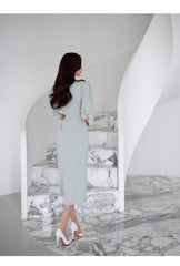 Metal Buckle Sash Detail Lantern Sleeves Dress